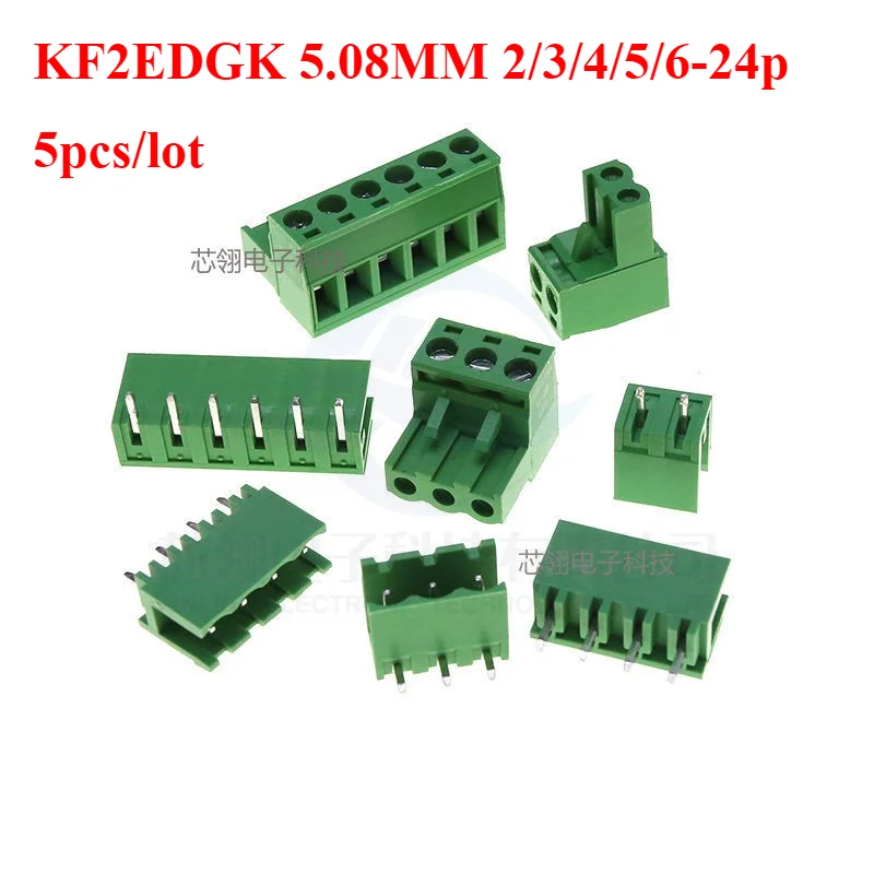 5pcs Connector pitch 5.08mm KF2EDGK 5.08mm Green Plug-in Terminal Block PCB Connector Straight/Bent Pin Header 2/3/4/5/6/7/8-24p