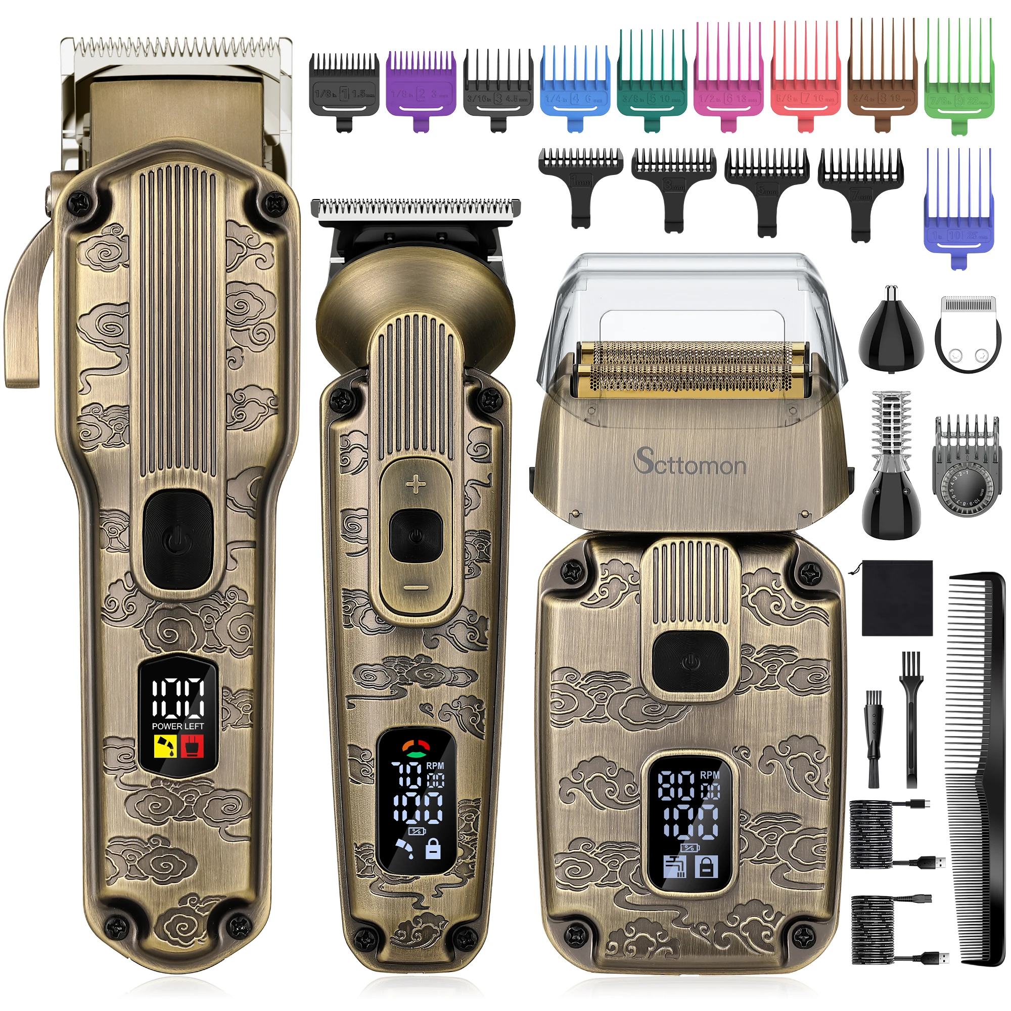 Scttomon Elektrisches Haarschneide-Set für Hautfade, Glatze, Haaransatz-Modellierung, Barttrimmen, 2-teiliges Kopf-Styling-Kit
