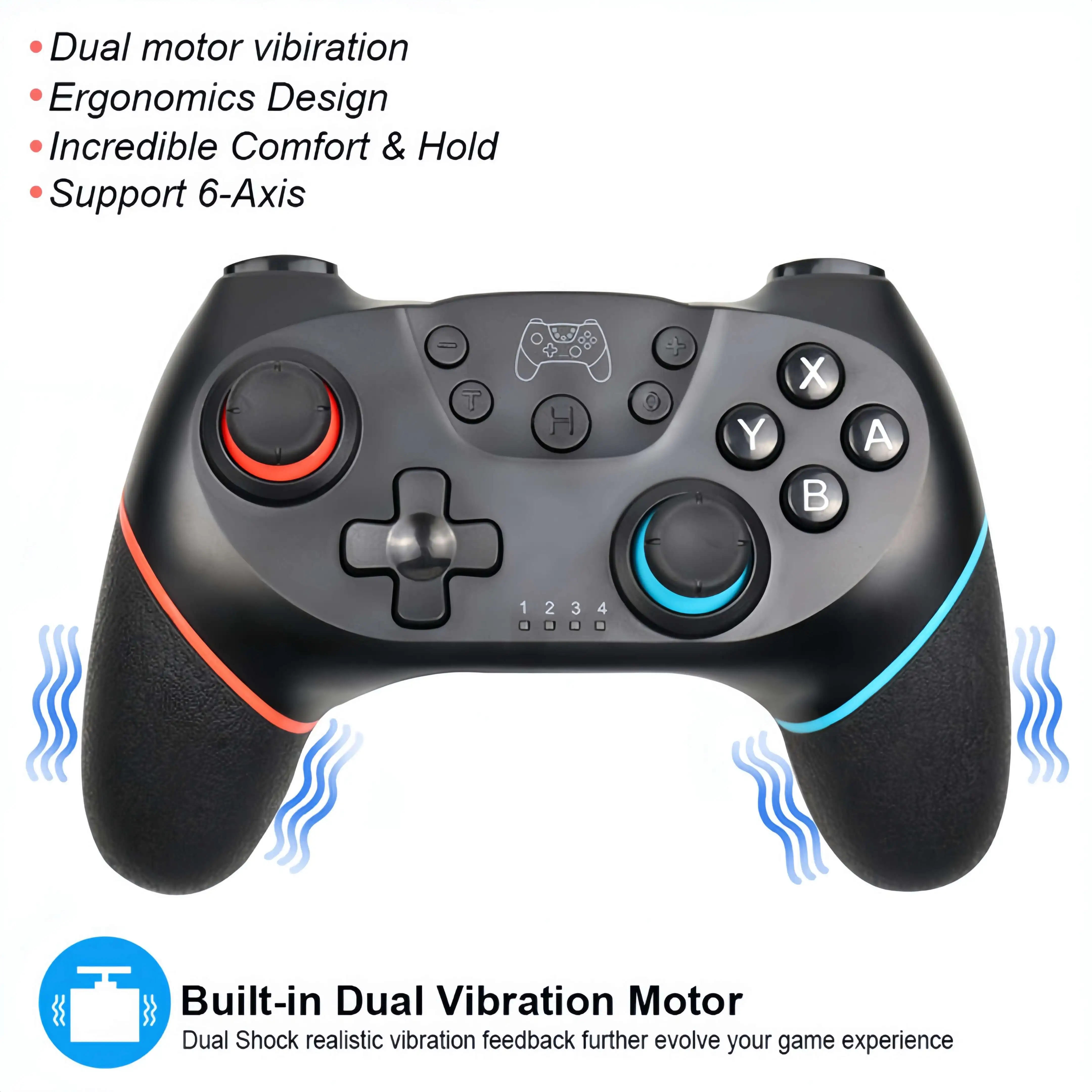Controller Wireless compatibile-Nintendo Switch Turbo regolabile con Gamepad a vibrazione a 6 assi per Console PC/NS Lite