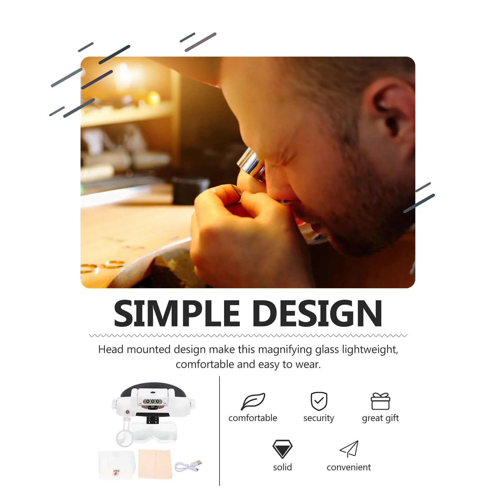 Head Mounted Magnifier LED Lights Jewelry Identification Eyelash Extension Adjustable Lenses Practical Durable Gift