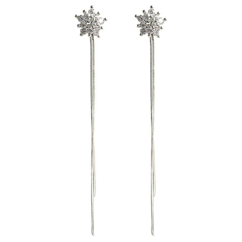 

Snowflake stud earrings femininity simple and versatile long earrings personalized fringed earclips