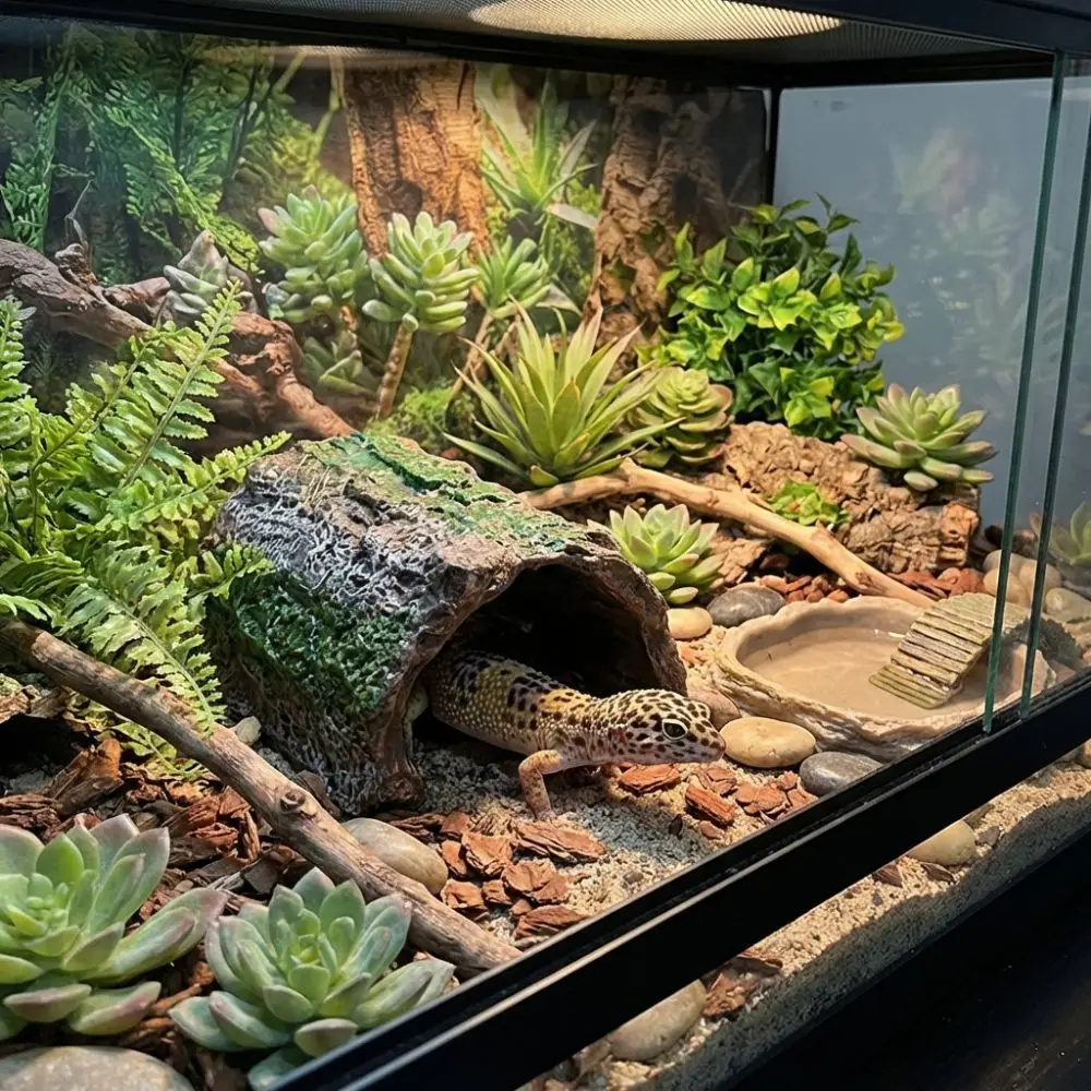 Caverna de Simulação para Répteis, Esconderijo com Textura de Casca de Árvore, Abrigo em PVC Oco para Tartarugas, Ornamentos para Terrário
