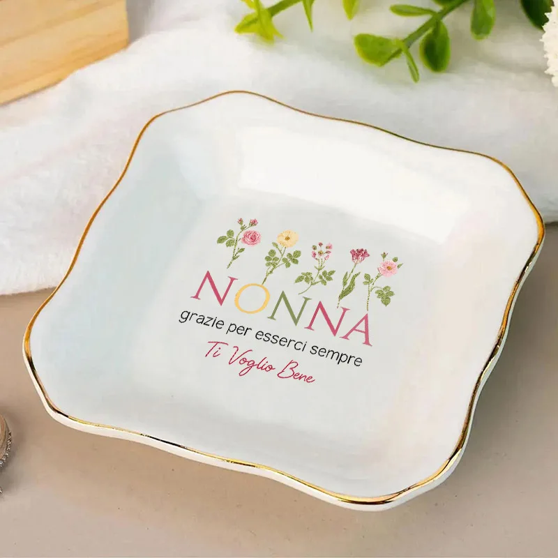 1pc NONNA Thank You for Always Being There to Voglio Bene Patterns Wedding Ring Dish Bridesmaid Trinket Tray Plate Jewelry Dish