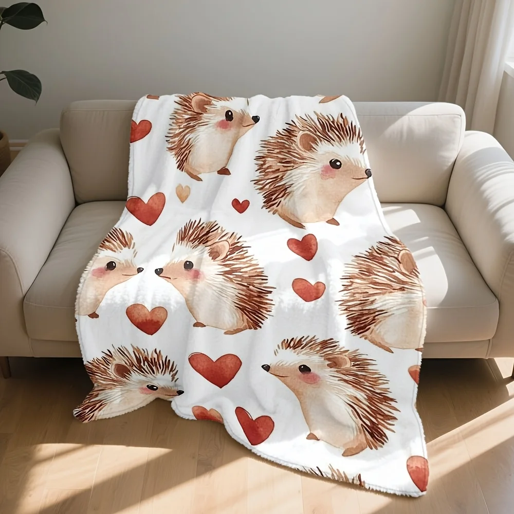 Ultra Soft Hedgehog Print Throw Blanket Cozy Gift for Baby Shower Nursery Kids Decor Cute Animal Heart Pattern Picnic Throw
