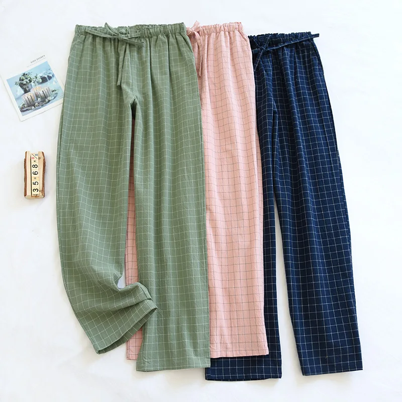 Pyjamahose für Damen, aus Baumwolle, für den Hausgebrauch, Herbst- und Winterhose, kariert, mit elastischem Bund und Kordel, Schlafhose für Studentinnen, weich und modisch. – Detail 9