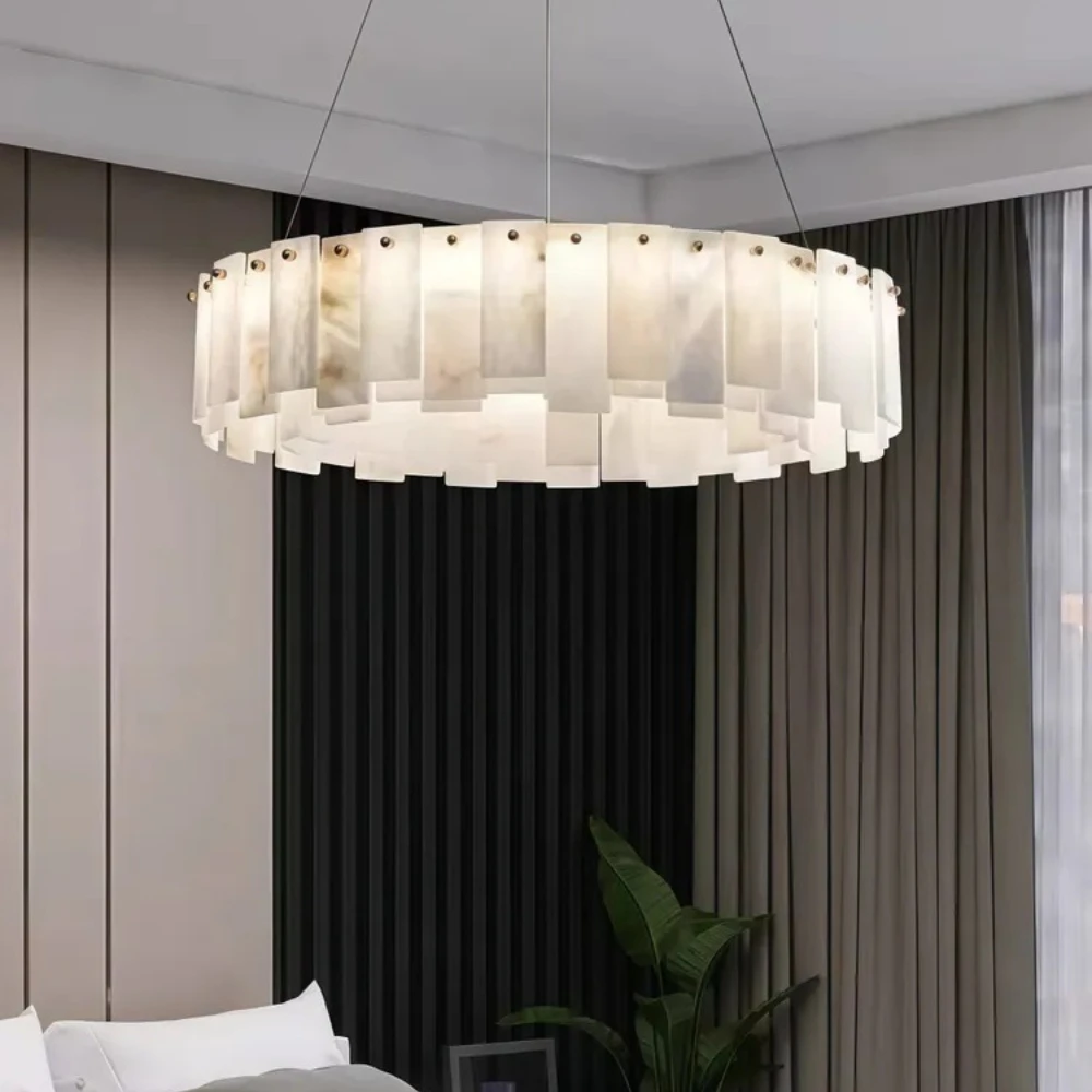 Luxury LED Marble Chandelier Living Room Natural Stone Hanging Lamp For Villa Parlor Restaurant Gold Dining Table Pendant Lamp