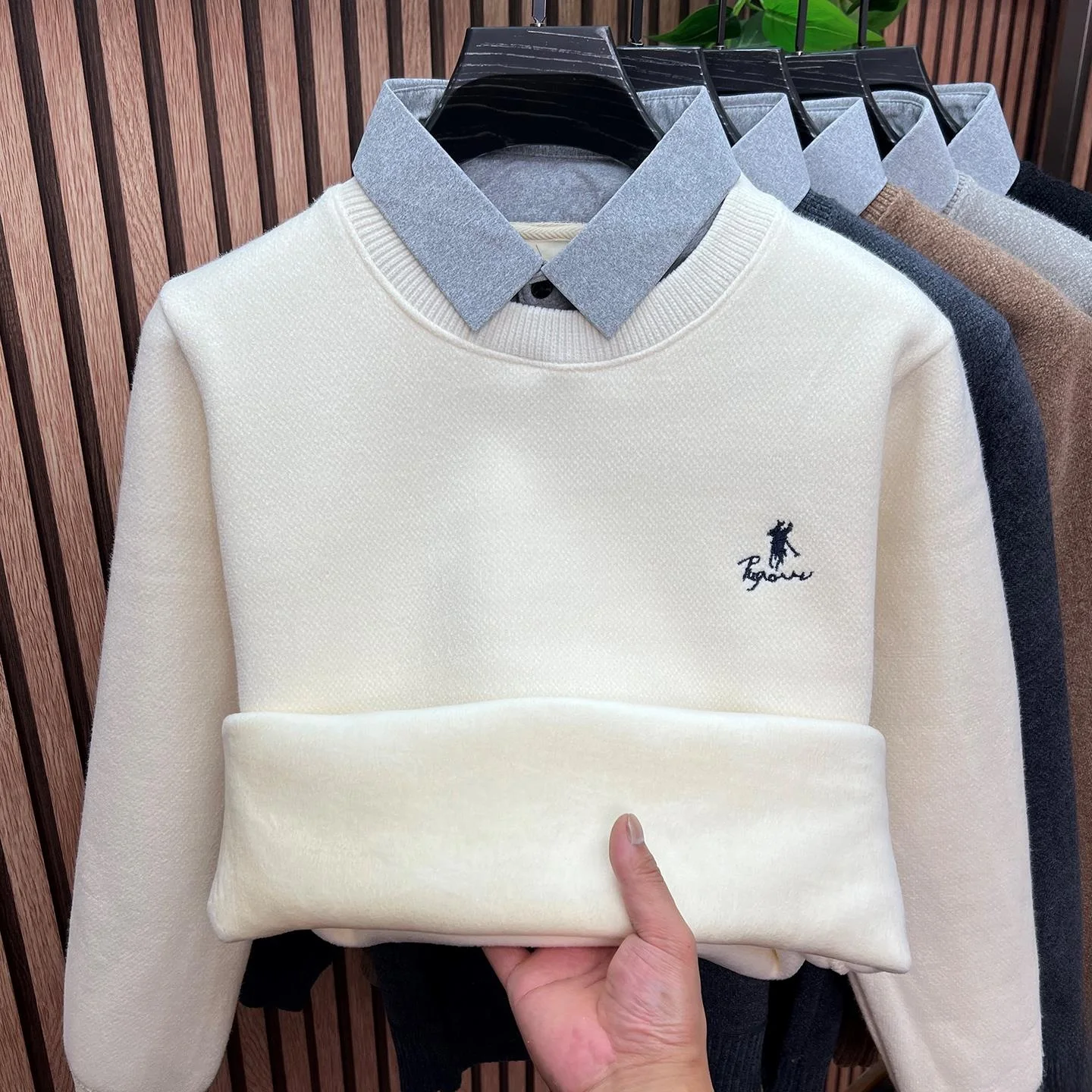 

Men's Fce Lined Thiened Knitted irt Collar Sweater Winter Warm Base Layer Velvet Comfortable Casual Sle