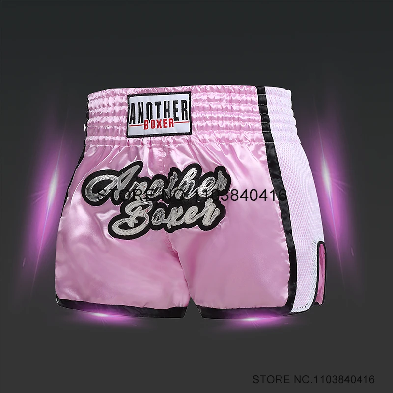 Muay Thai Shorts Women Men Kick Boxing Shorts Child Embroidery Pink Martial Arts MMA Clothes Gym Fight Kickboxing Training Pants