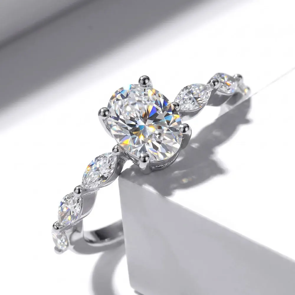 Kanolan 1/2/3CT Oval Cut Moissanite Engagement Rings for Women Solid S925 Silver 18k Plated Wedding Band Promise Bridal Jewelry