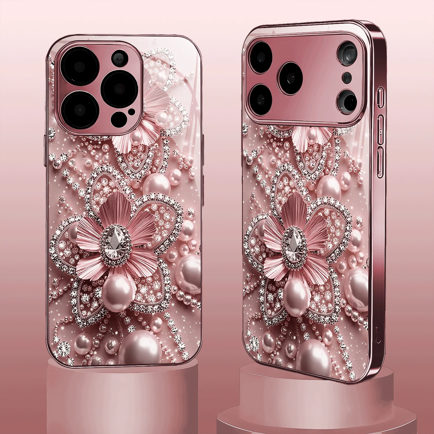 

Crystal pink flowers for iphone casе for iphone 17 case Glass Phone Case mobile phones for iPhone 17、16、15、14、13、12、pm Pro Plus