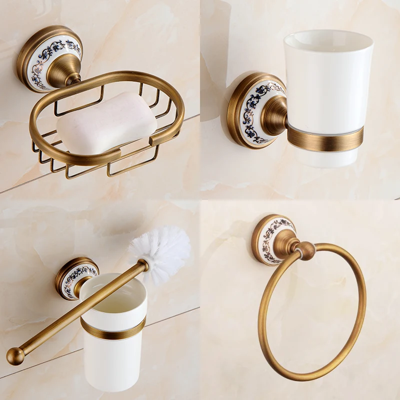 Antique Bronze Bathroom Accessories Sets Towel Shelf Towel Holder Toilet Paper Holder Rove Hook Ceramic Bathroom Products EL3100
