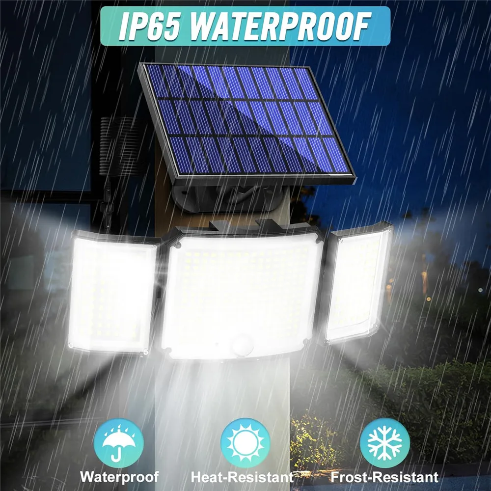 346LED Solar Light Outdoor Waterproof with Motion Sensor Floodlight Remote Control 3 Modes for Patio Garage Backyard