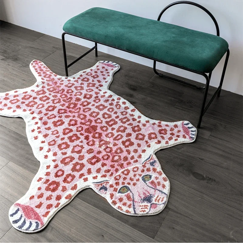 Tapis léopard rose en forme spéciale pour la décoration intérieure, tapis à motif animal drôle lea, chambre à coucher, salon doux, zone de chevet,