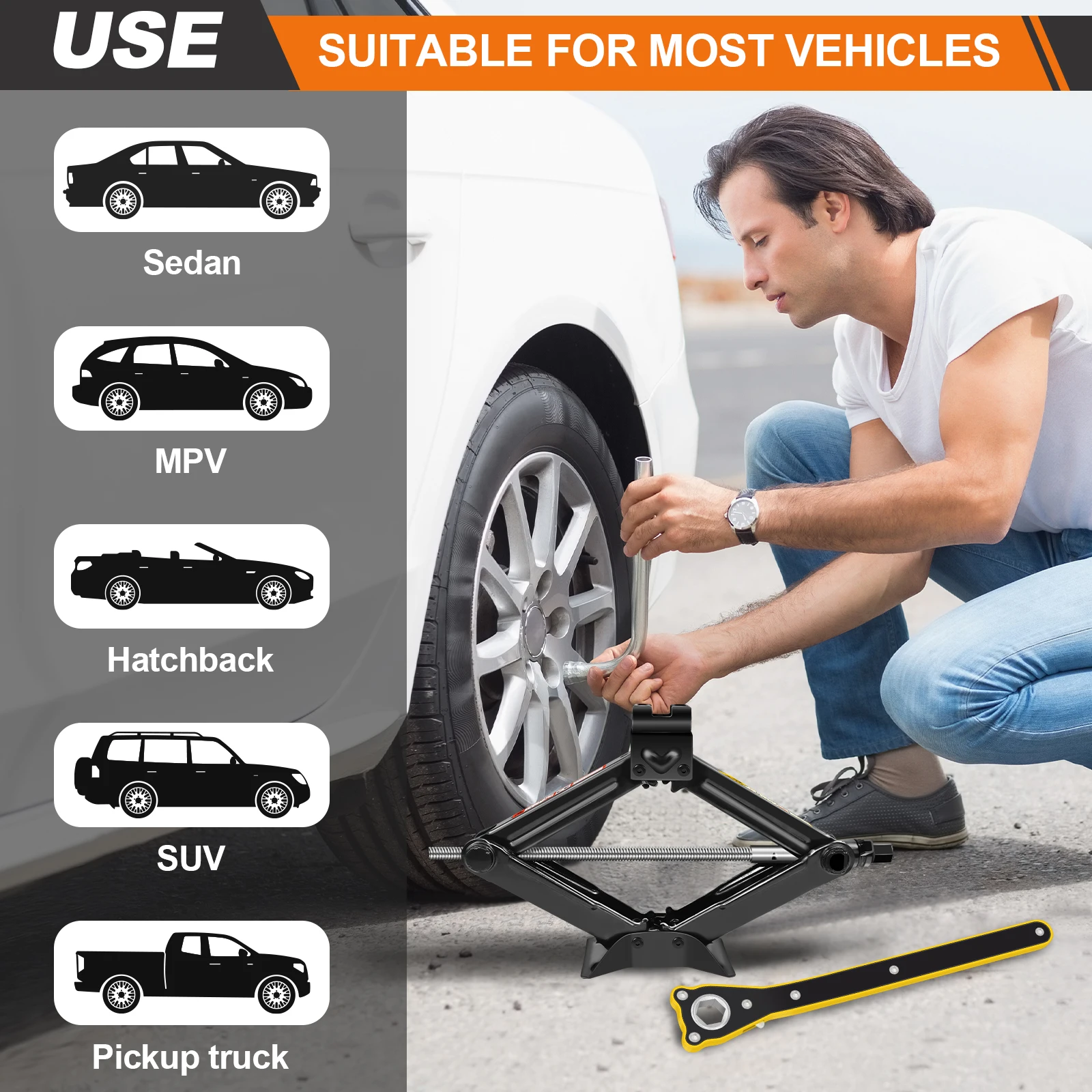 BRIEFNESS 2 Ton Scissor Jack Set，Car SUV Auto Jack Kit with Extendable Wheel Wrench,Labor-Saving Repair & Tire Replacement Tool