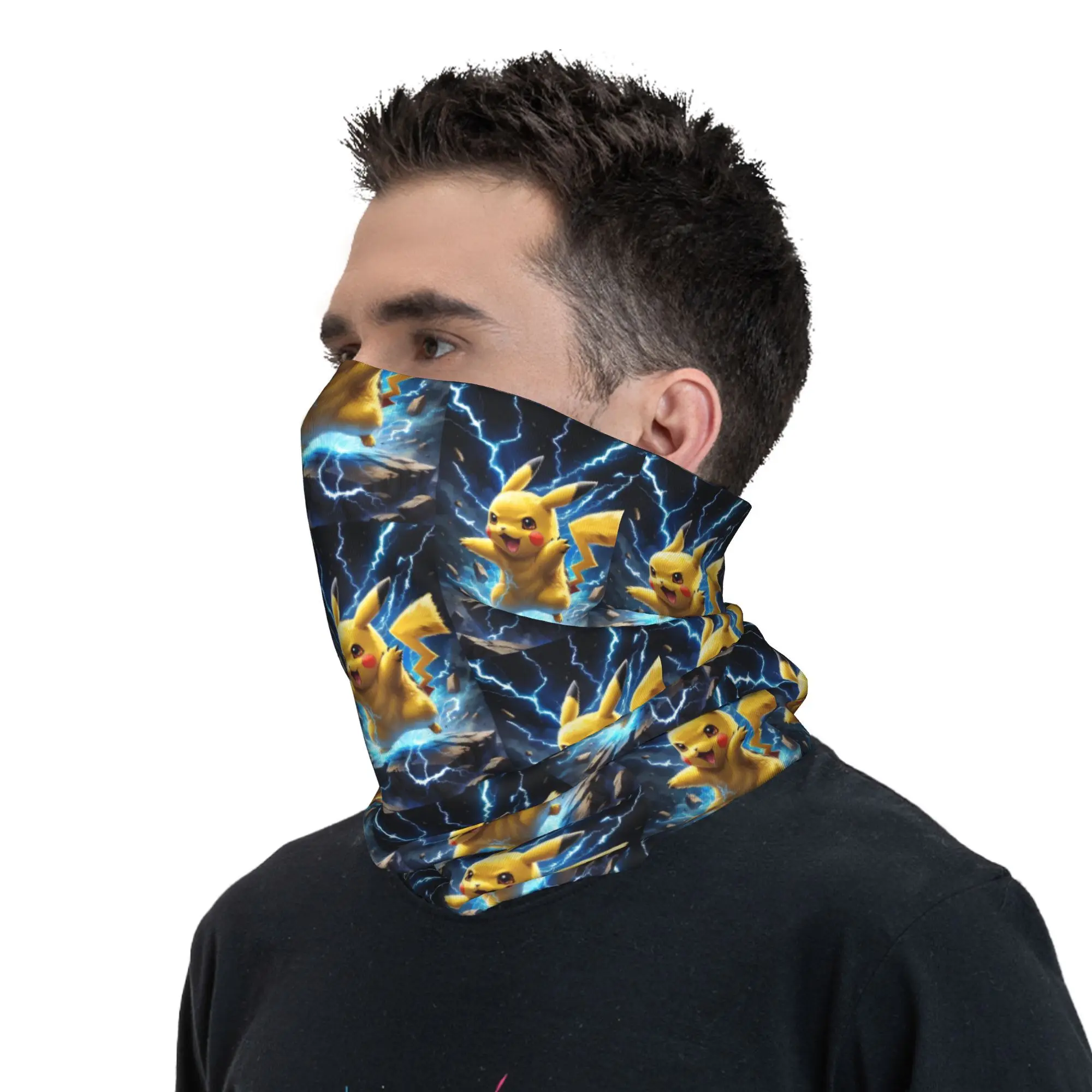 Custom P-Pikachues Flashing Lightning Winter Headband Neck Warmer Women Men Hiking Camping Tube Scarf  Face Bandana Gaiter