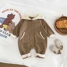 

Комбинезон Baby Bear Ha Yi 2024 года, осенняя коллекция, очень милый и стильный детский комбинезон на 100 дней, с капюшоном при выходе