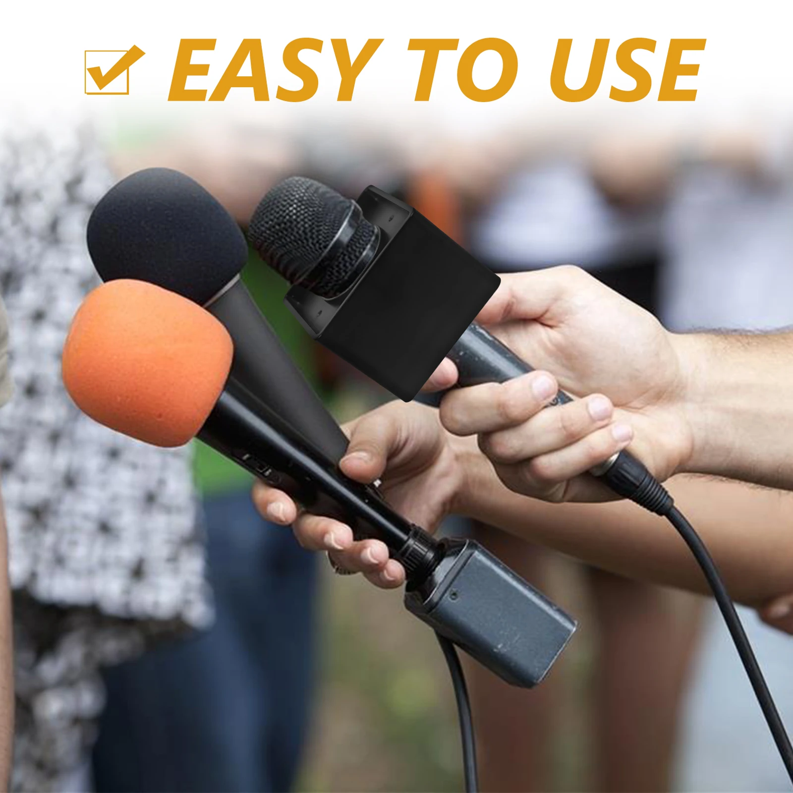 

6pcs ABS Microphone Logo Covers Square Rounded Corner Flag Station for Conference Interview Black White Mic Logo