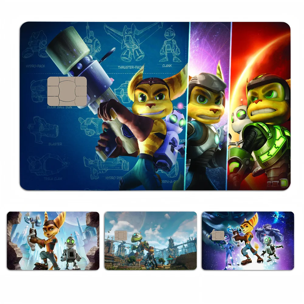 Ratsche und Clank, modisch, niedliche Cartoon-Katze, Malerei, Anime-Spiel, einzigartige Film-Aufkleber-Hülle, Haut für Kreditkarte, kein Chip