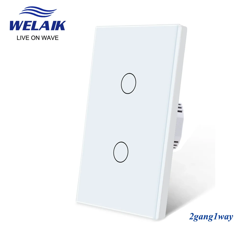 WELAIK USA Touch Switch 120*72mm 2Gang 1Way Crystal Glass Panel Lamp Smart Switch Light Switch Wall Switch C1921CW