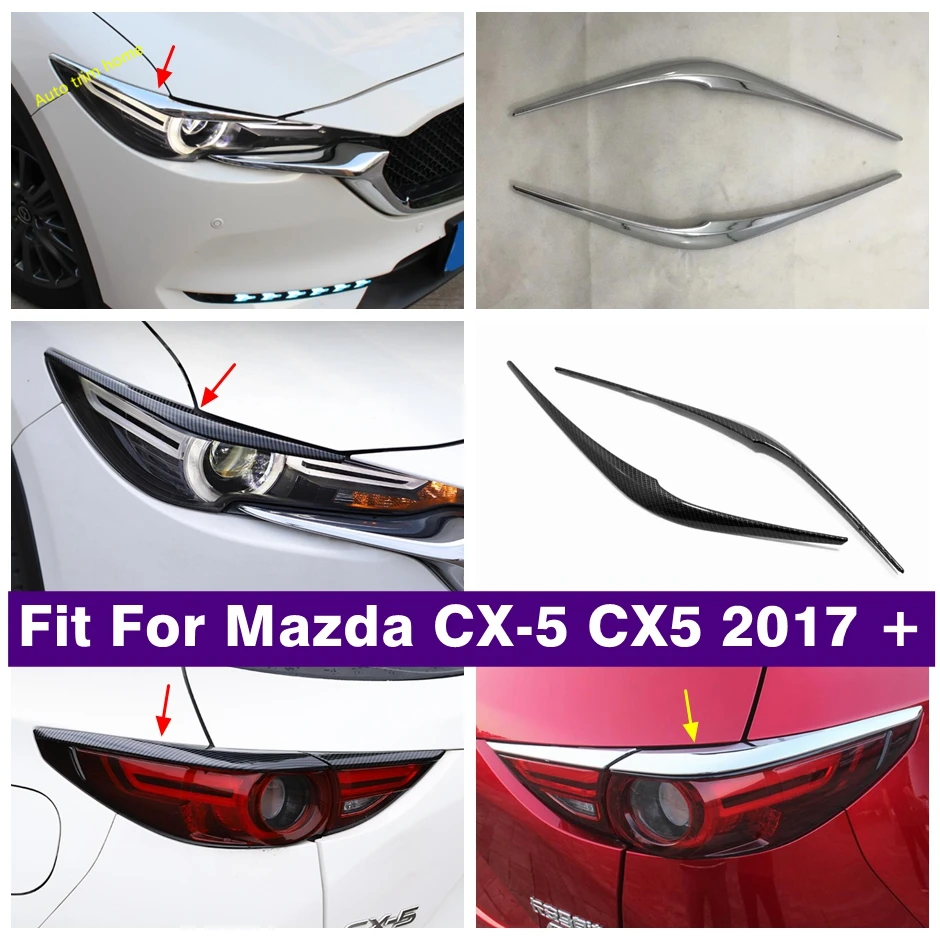 

ABS Carbon Fiber Chrome Head Light Eyebrow Decoration Cover Trim Rear Lamp Eyelid For Mazda Cx-5 Cx5 2017 - 2021 Car Accessories