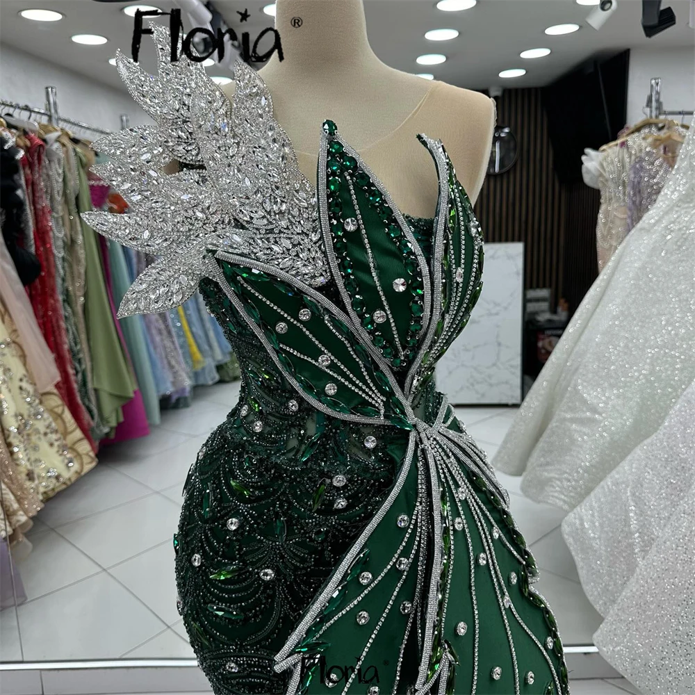 Emerald Green Gorgeous Evening Dress Dubai Big Leaf Design Formal Wedding Party Gowns Arabic Women Red Carpet Runway Gowns Robes