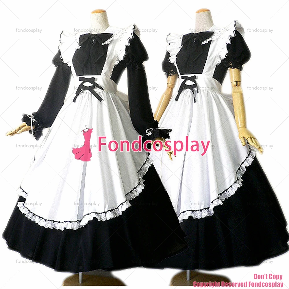 

fondcosplay adult sexy cross dressing sissy maid long black Dress Cotton Uniform white apron Costume CD/TV[CK397]