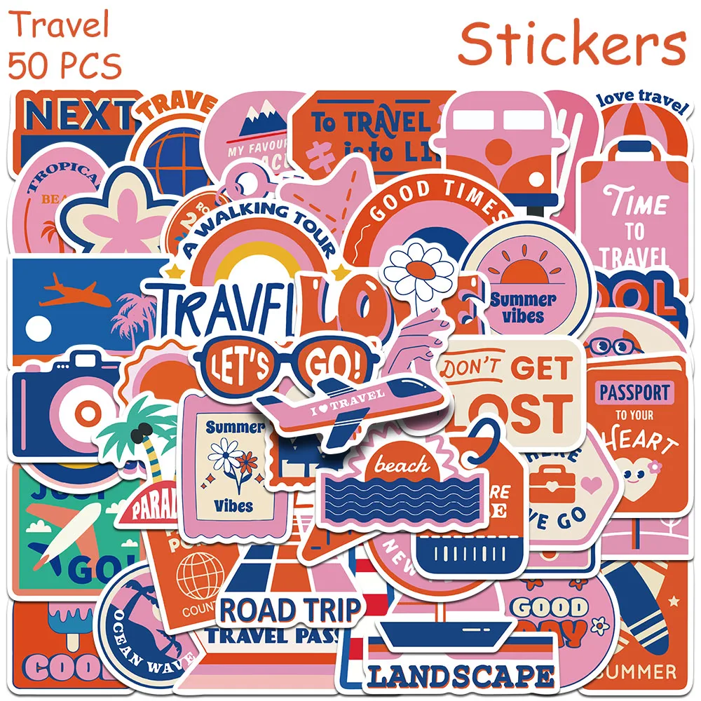 

50pcs Cartoon Graffiti Travel Stickers Decals For Phone Scrapbook Skateboard Suitcase Guitar DIY Aesthetic Waterproof Stickers