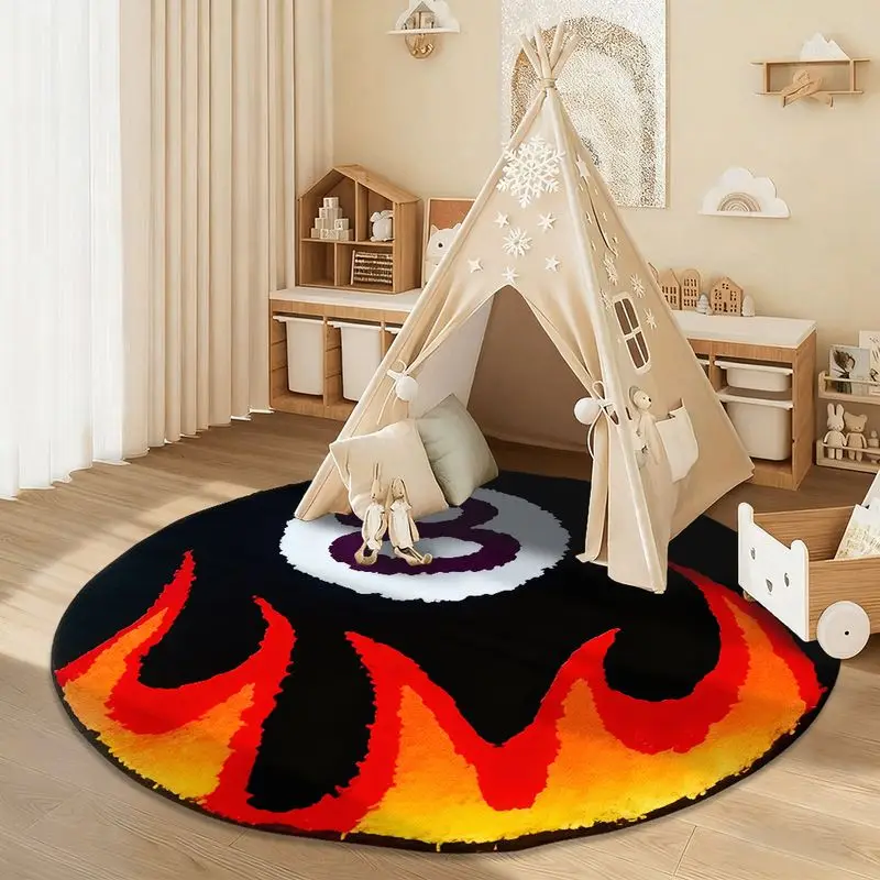 VIKAMA Flame No 8 Billiards Rug Round Non-Slip Machine Washable Carpet Floor Mat for Living Room Boys Bedroom Home Decor