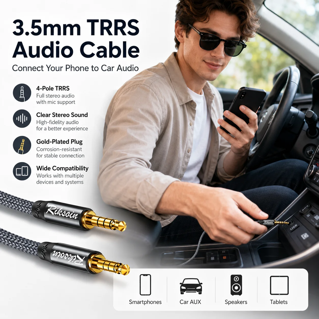 Riksoin 3.5mm Male to Male TRR - Audio Jumper Wire review and price