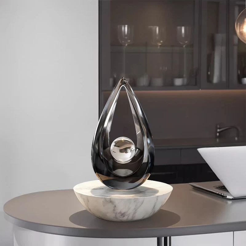 Modern Art Light Luxury Transparent Water Drop Shape Sculpture Ornament High-end Living Room Wine Cabinet Office Desk Decoration