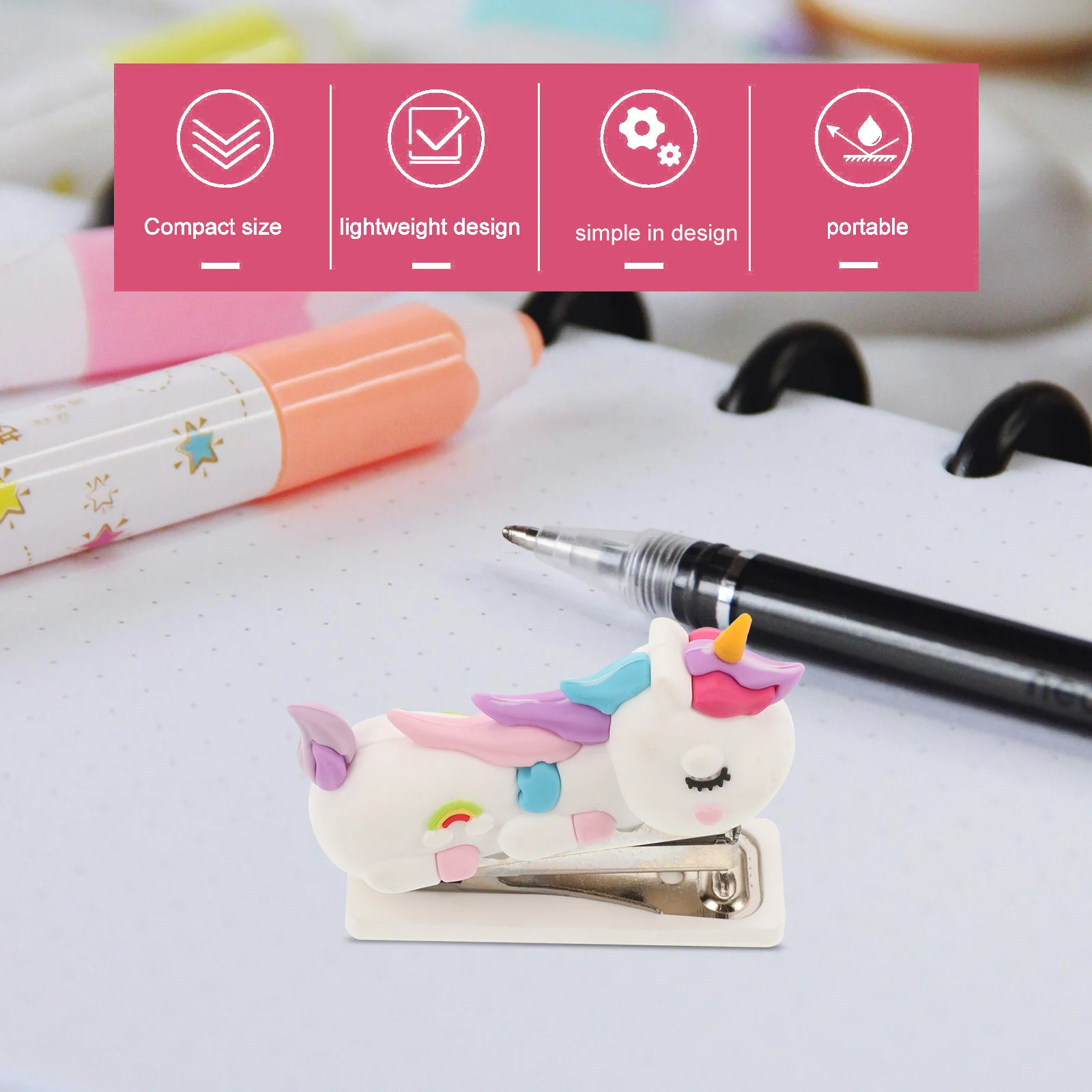 Girl Mini Stapler Cute Hand Household Portable Silica Gel Reusable Stationery Child