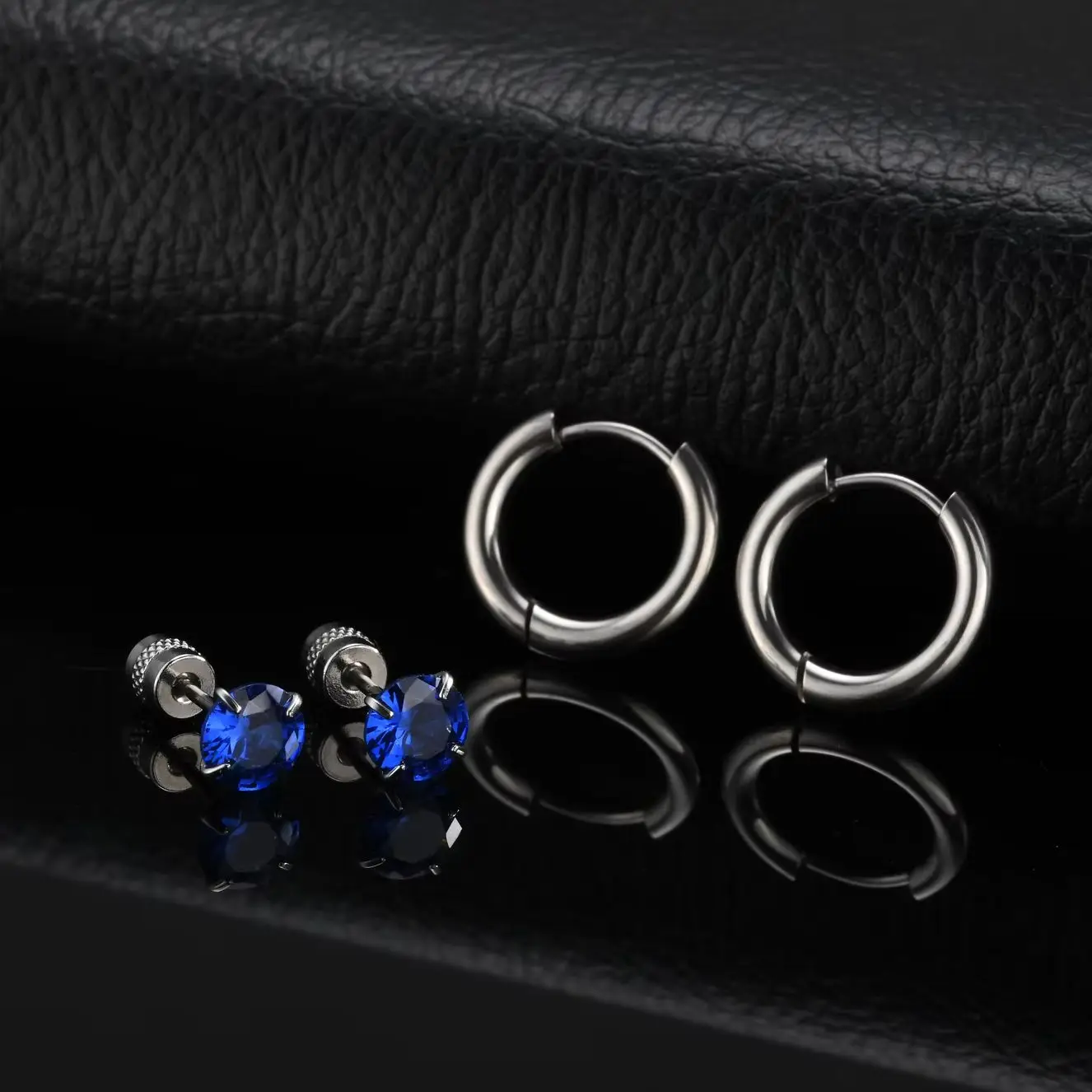 1/2Pairs Silver Color Huggie Hoop Earring for Men,Stainless Steel Anti Allergy White Zircon Stud Earring,Piercing Body Jewelry