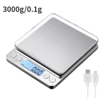 Digital Kitchen Scale 3000g/ 0.1g USB Charging with 2 Trays Home Jewelry Pocket Scale with LCD Display Digital Food Scales