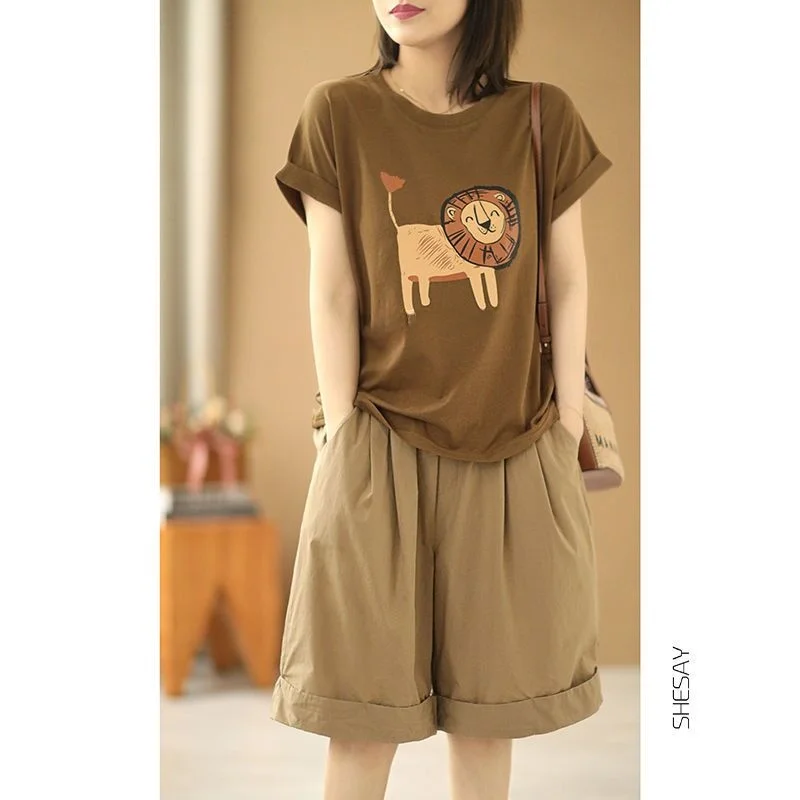 Verão casual cintura alta perna larga calças de cinco quartos feminino workwear orts versátil comute amigável solto ajuste calças