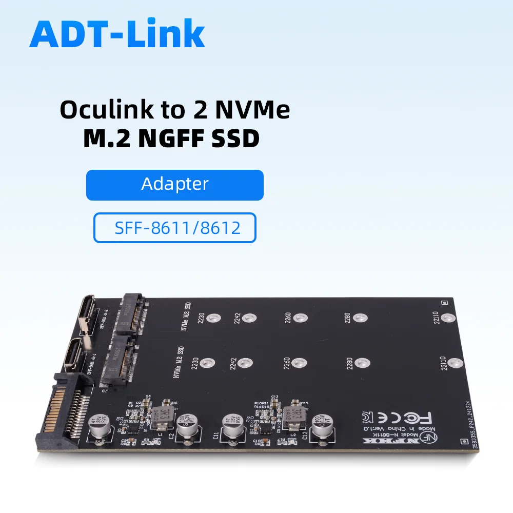

SFF-8611 SFF-8612 Oculink To 2 NVMe M.2 NGFF SSD Adapter Card Riser Expansion