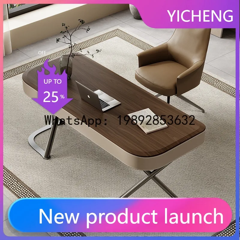 

Hys solid wood desk with saddle leather detailing - walnut veneer - ideal for home study, bedroom, or office