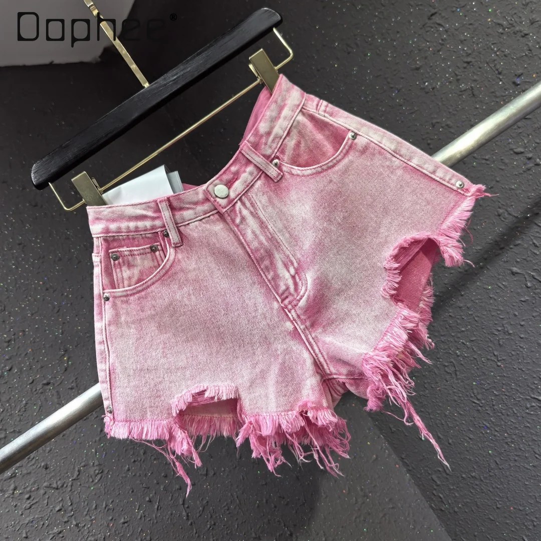 Korean Ins Street Trend Ripped Fringed Denim Shorts Women Fashion High Waist Slim Loose Wide Leg Pants Hot Girl Y2K Jean Shorts