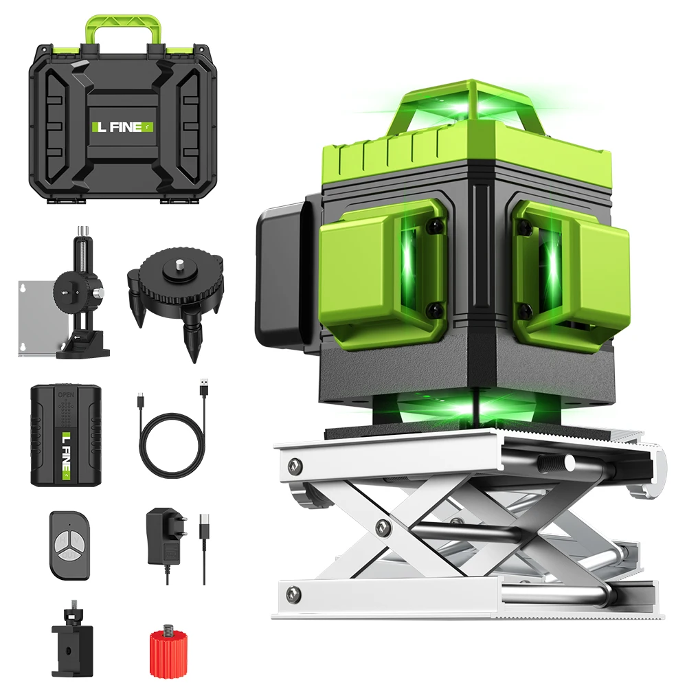 Lfine Nivel Laser 16 Lines Professional Laser Level Horizontal Vertical Green Laser Automatic 360°Self-Leveling Level Laser Tool