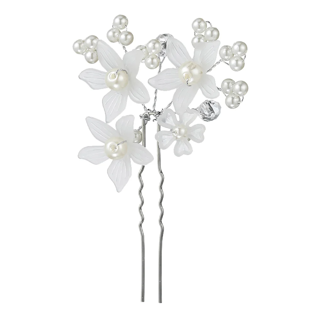 2 قطعة زهرة اللؤلؤ العروس إكسسوارات الشعر على شكل حرف U دبابيس الشعر الزفاف مقاطع الشعر حفل زفاف أغطية الرأس دبوس الشعر الرجعية