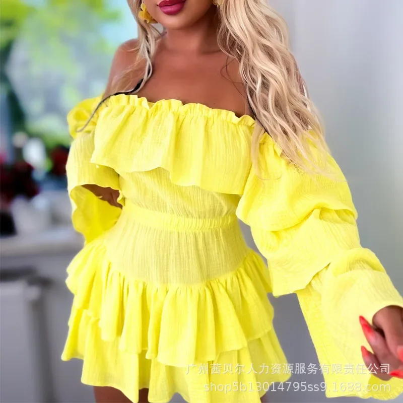 

Playsuits Women One Piece Sexy Off Shoulder Full Sleeve Jumpsuits Skirts Pants Overalls Ruffles A Line Skirt Short Pant Rompers