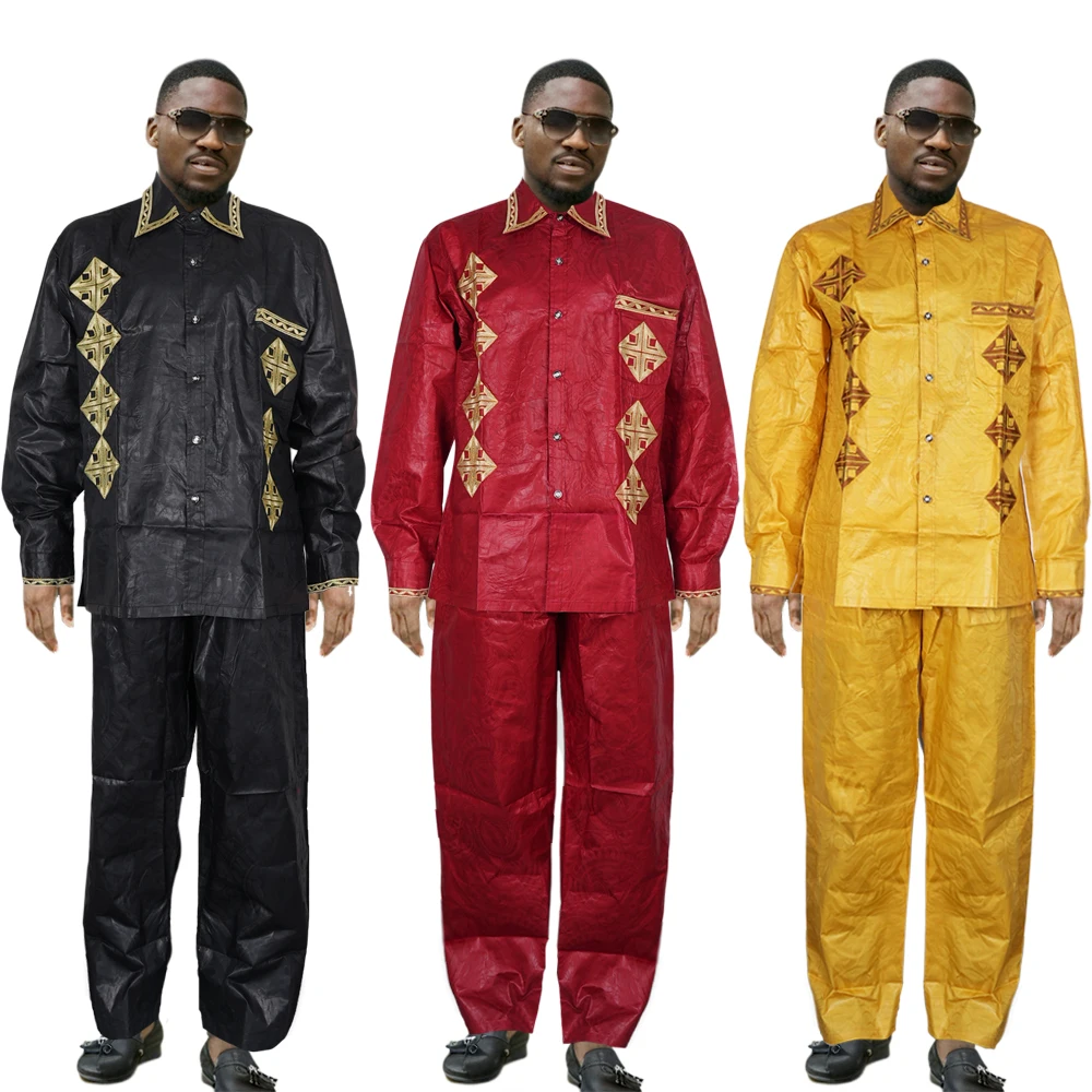 

African Men Suits Bazin Riche Tradition Attire Top And Pant Set Wedding Party Dashik Men Turkey Outfits Plus Size Clothes KC47