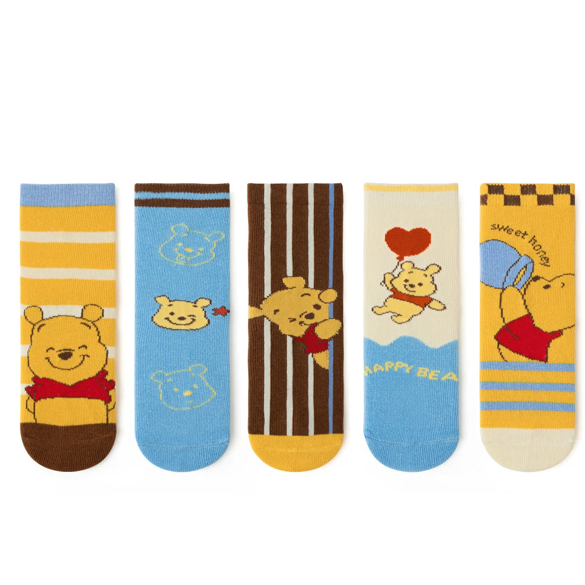 5 Pairs Winnie the Pooh Bear Kids Socks 1-12 Years Kawaii New Fall Winter Cartoon Boy Children Mid-calf Socks Cotton Sock Boys