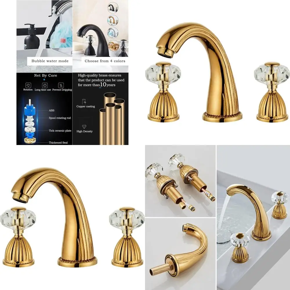 

Ретро Винтаж Широко распространенный смеситель для раковины в ванной комнате с 3 отверстиями и античной латунной хрустальной ручкой