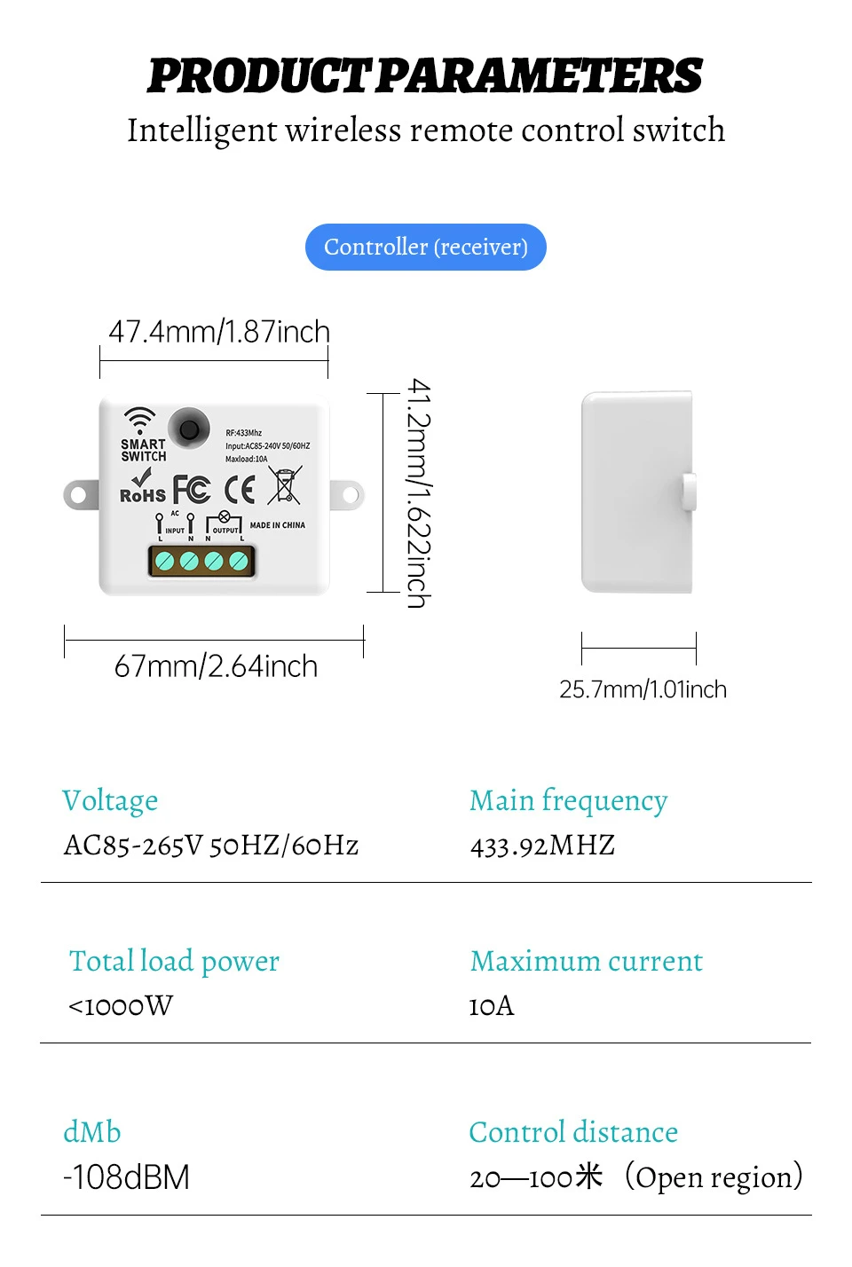 Wireless ON OFF Switch RF433 Module Remote Control Light Switch 1/2/3 Gang Wall Switch for Light Bulb Chandelier 10A 110V 220V