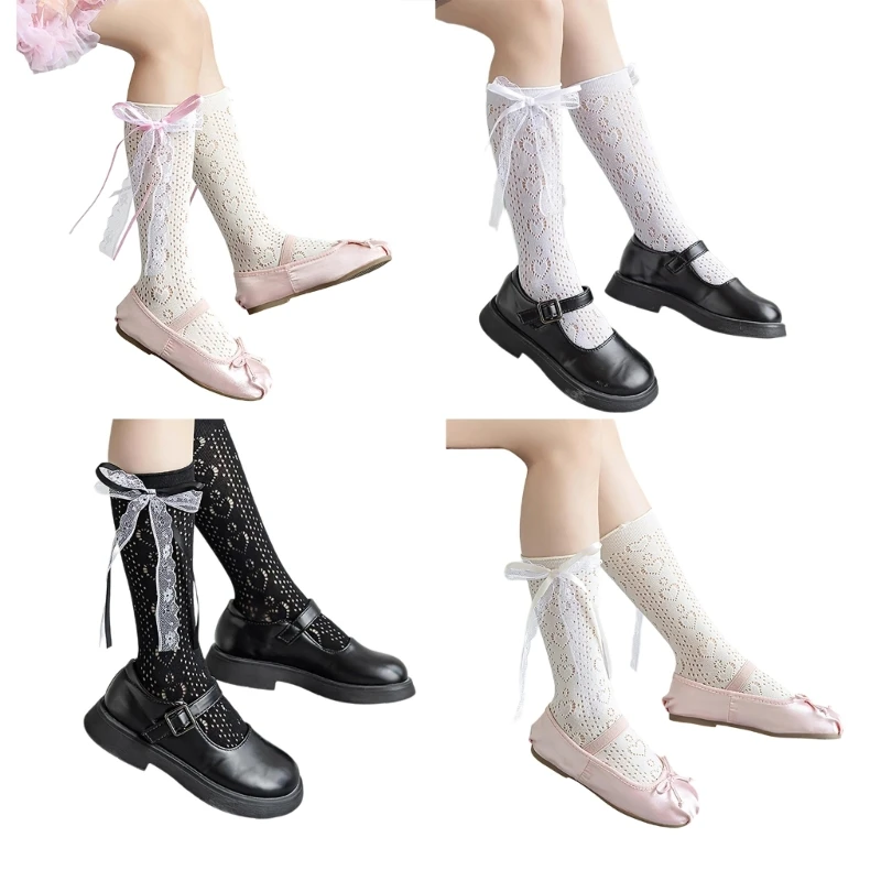 

Bowknot High Boot Socks Calf Socks for Teen Girls Long Leg Cover Mesh Knee High Stockings Child Socks Ankle Heap Sock