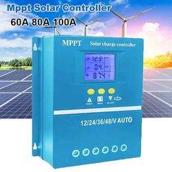 60A 80A 100A Mppt 12V 24V 48V Auto Solar Charge Controller with LCD Display Solar PV Regulators for Lead-acid / Lithium Battery