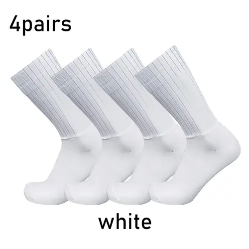 Socks 4pairs/set Aero Pure Color Cycling Silicone Sports Non-slip Pro Racing Bicycle Socks Summer Cool Calcetines Ciclismo - Image 2