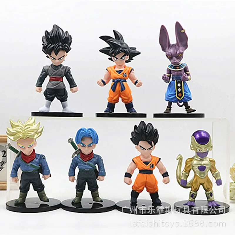 9-12cm 7PCS/SET New Form Goku Model Anime Dragon Ball Action Figures Series Trunks Beerus Doll Kids Toys Gift Desktop Decoration