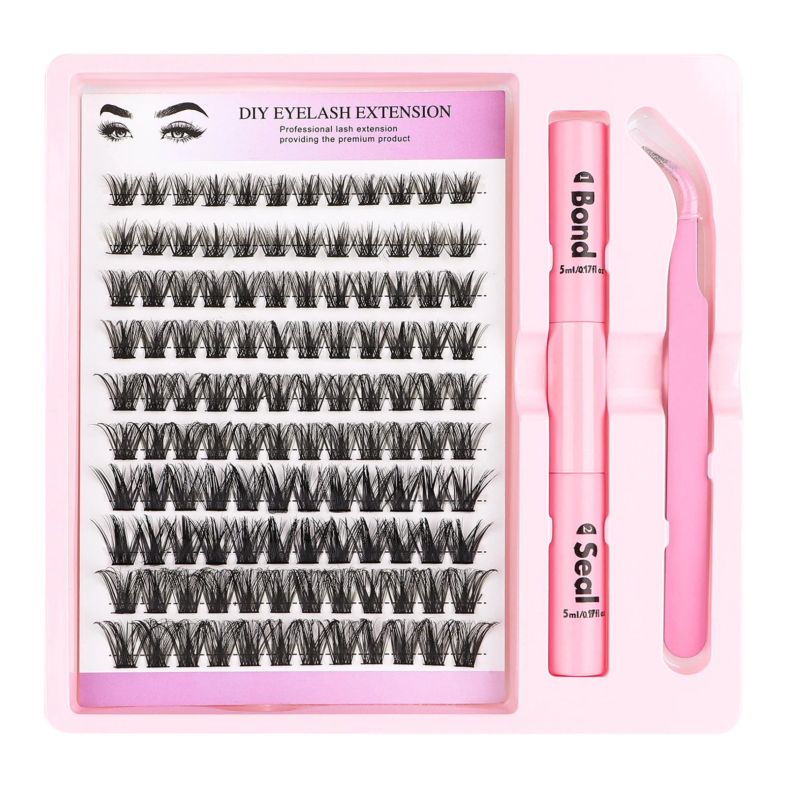 bond and seal lash clusters set 8-16mm False Eyelashes Segmented Lashes Curling Up Volume False Eyelashes makeups Supplies