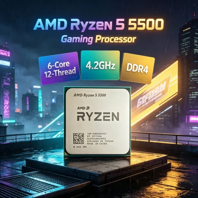 AMD Ryzen 5 R5 5500 Desktop CPU 6-Core 12-Thread 3.6GHz Up to 4.2GHz 16MB L3 Cache 7nm 65W Socket AM4 DDR4 Memory for Gaming